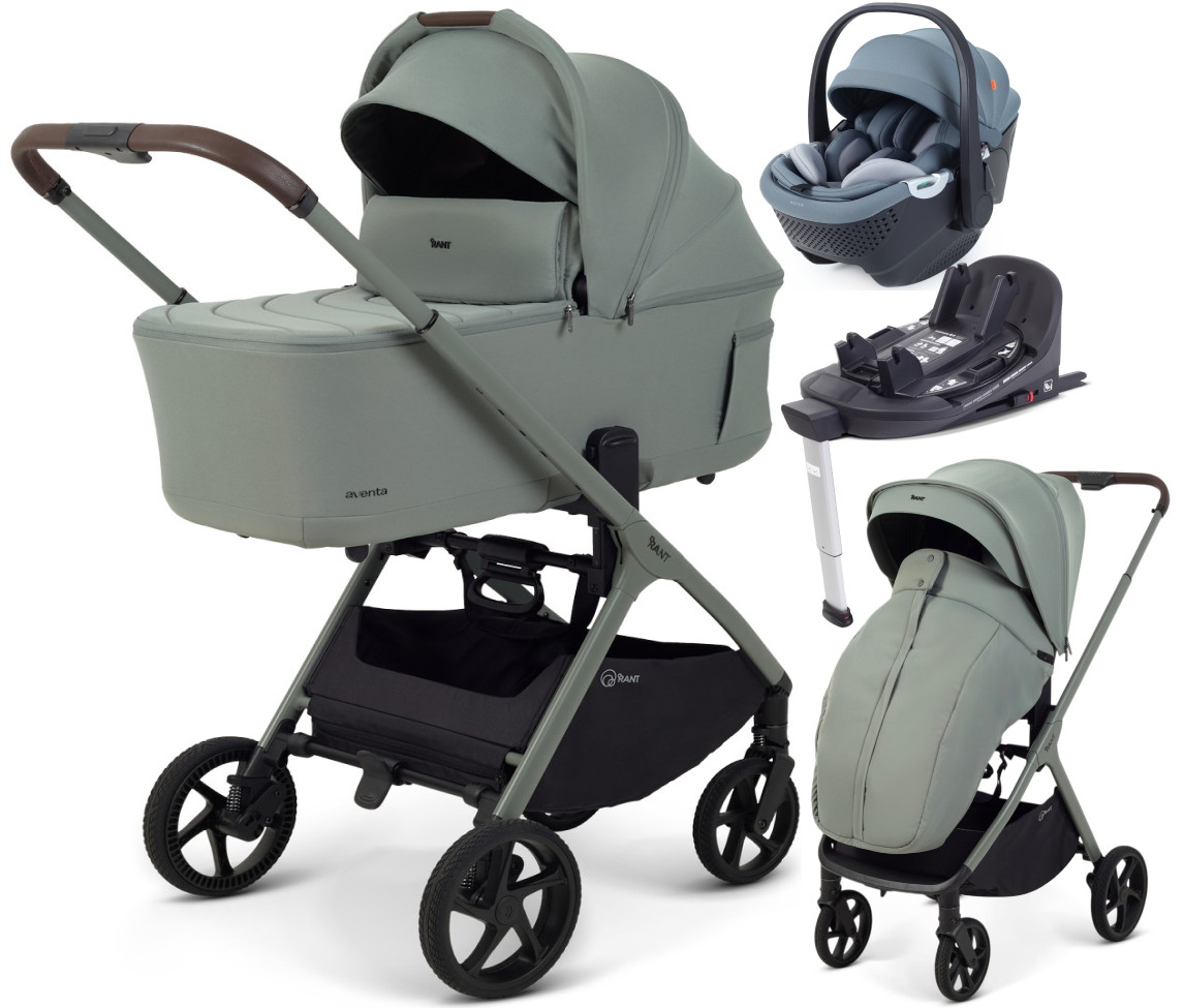 Детская коляска Rant Aventa 4 в 1 с автокреслом Aster Zero Graphite и базой Olive