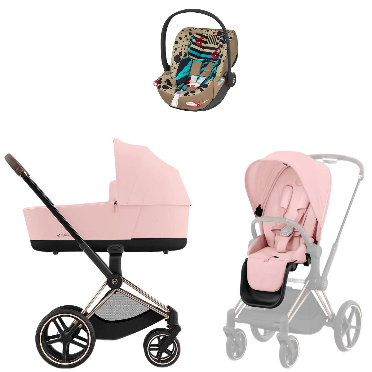 Коляска Cybex Priam IV Rosegold complete Cloud T One Love 3 в 1 Peach Pink