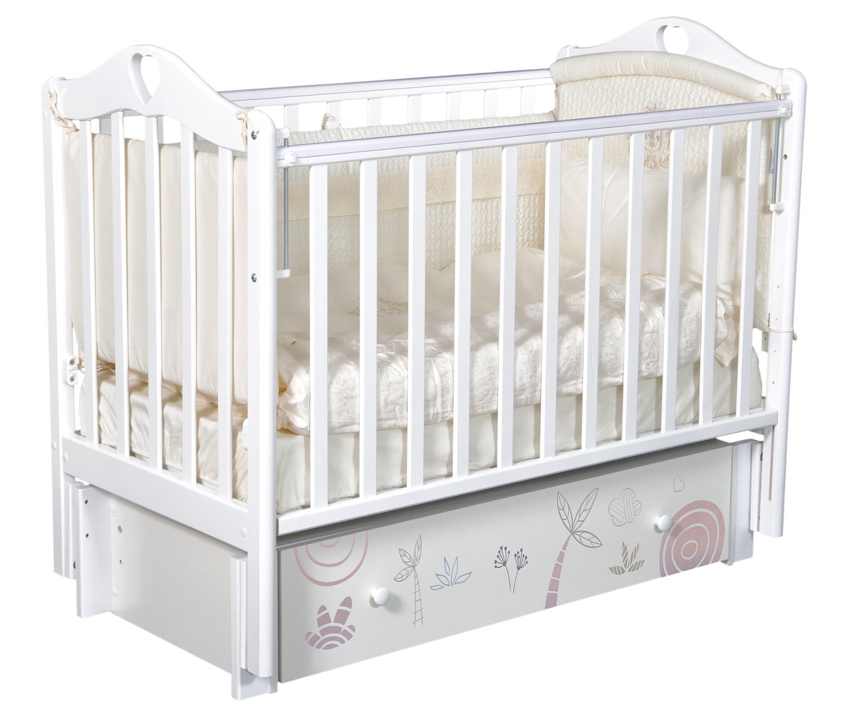 Детская кроватка ByTwinz Estelle Сафари универсальный маятник белый