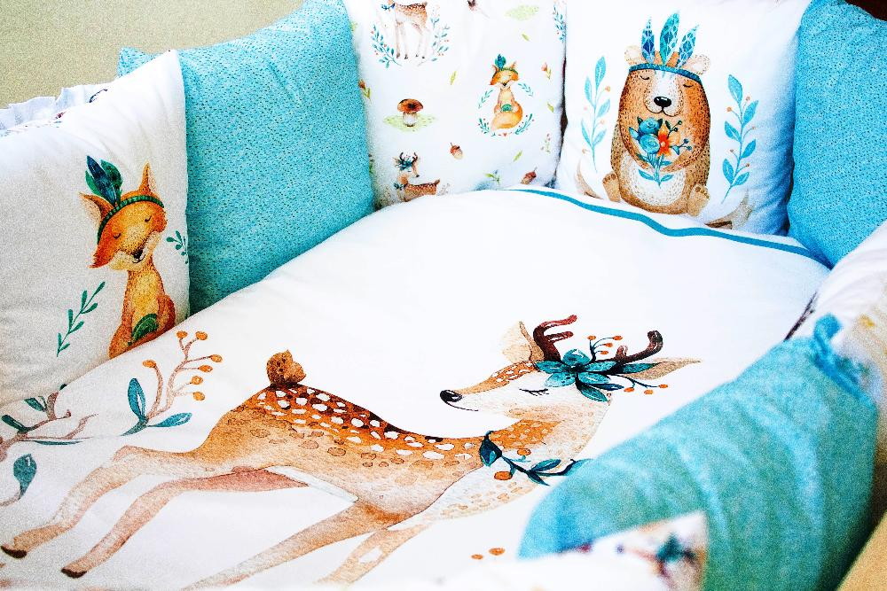 Комплект в кроватку Lappetti Волшебный лес для овальной кроватки 6 предметов голубой