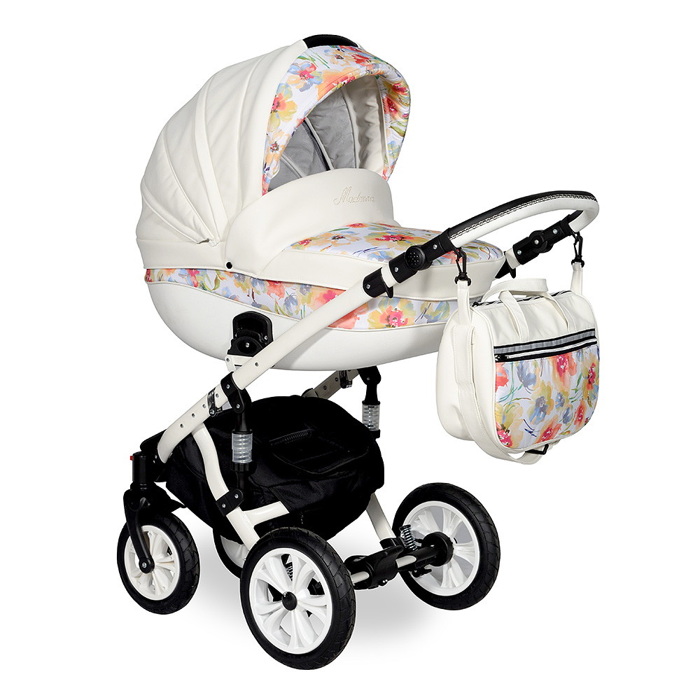 Детская коляска Indigo Madonna Lux 2 в 1 ML 01 белый+яркие цветы