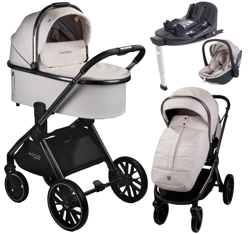 Детская коляска AmaroBaby Motus Premium Ecco 4 в 1 с автокреслом Rant Miro Beige и базой молочный