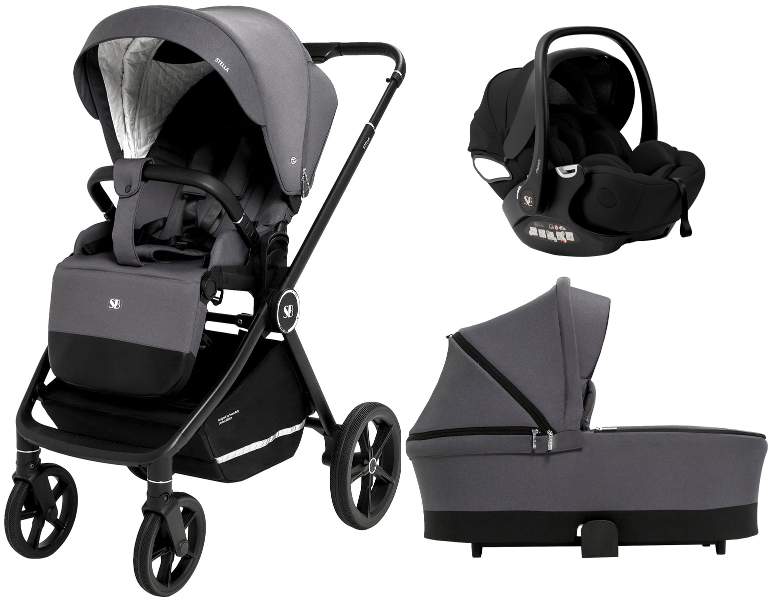 Коляска 3 в 1 Sweet Baby Stella + автокресло Premier Black Dark Grey