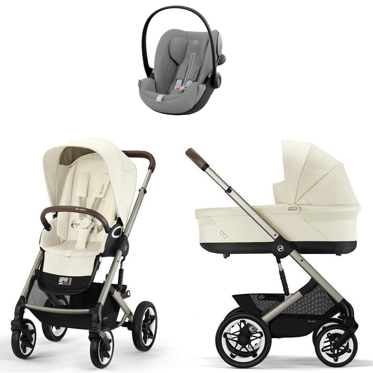 Коляска Cybex Talos S Lux TPE Cloud G3 Stone Grey Plus 3 в 1 Seashell Beige с дождевиками
