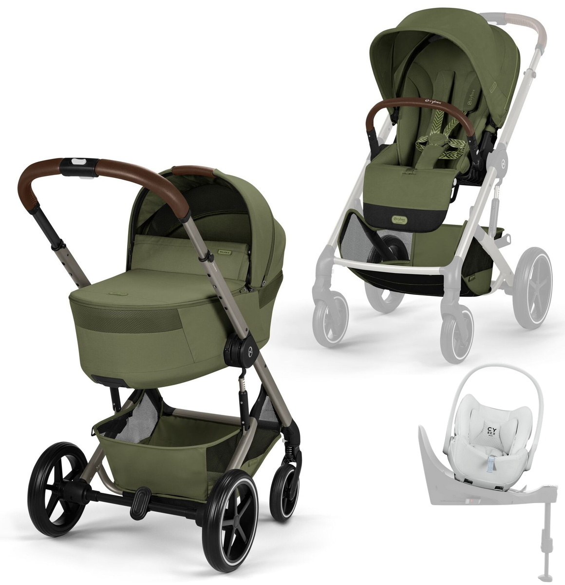 Коляска Cybex Balios S Lux Fold Cot TPE Cloud T Urban Mobility White Base T 4 в 1 Moss Green с дождевиками