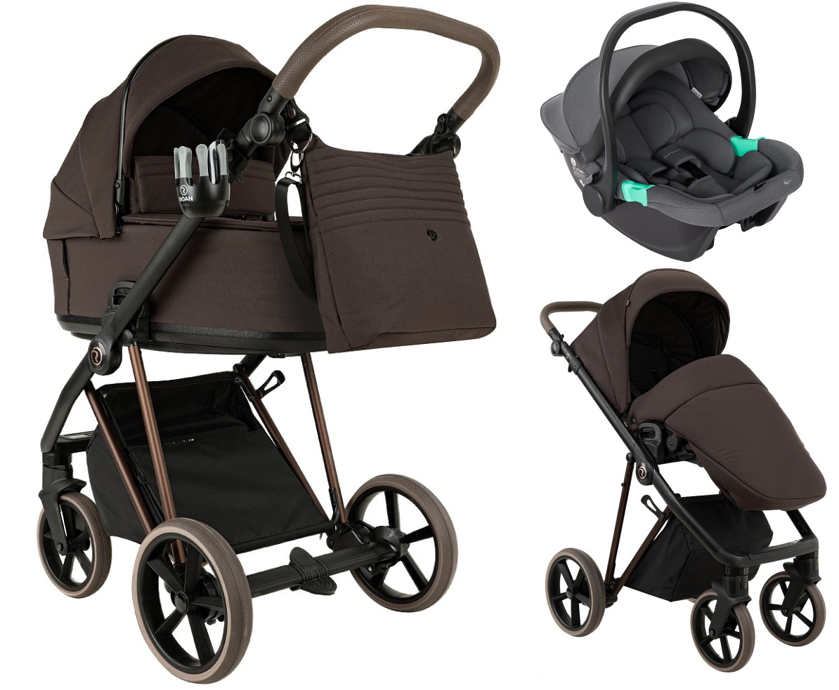 Детская коляска Roan Sol Vintage Luxury 2.0 3 в 1 с автокреслом Pituso Santiso Pro Graphite VIN 04/TC Turkish Coffe/Bronze/руч.Cappuccino
