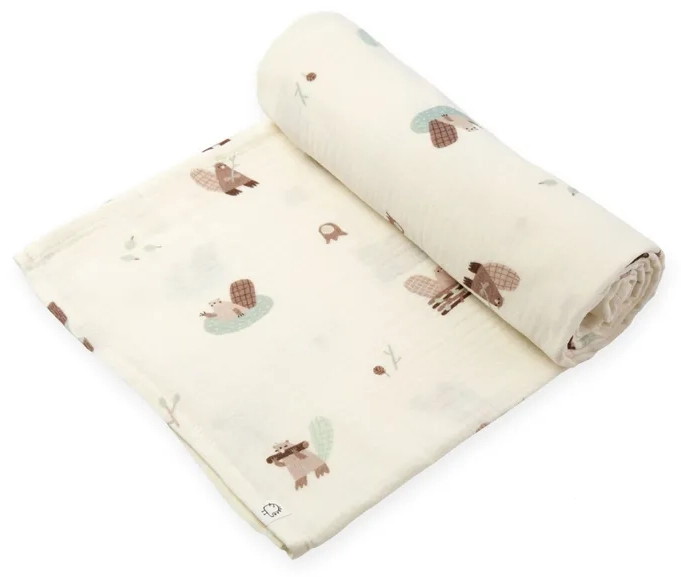 Пелёнка муслиновая Buba Kids, 115х115 см BKMUSSW30 Бобры на хуторе