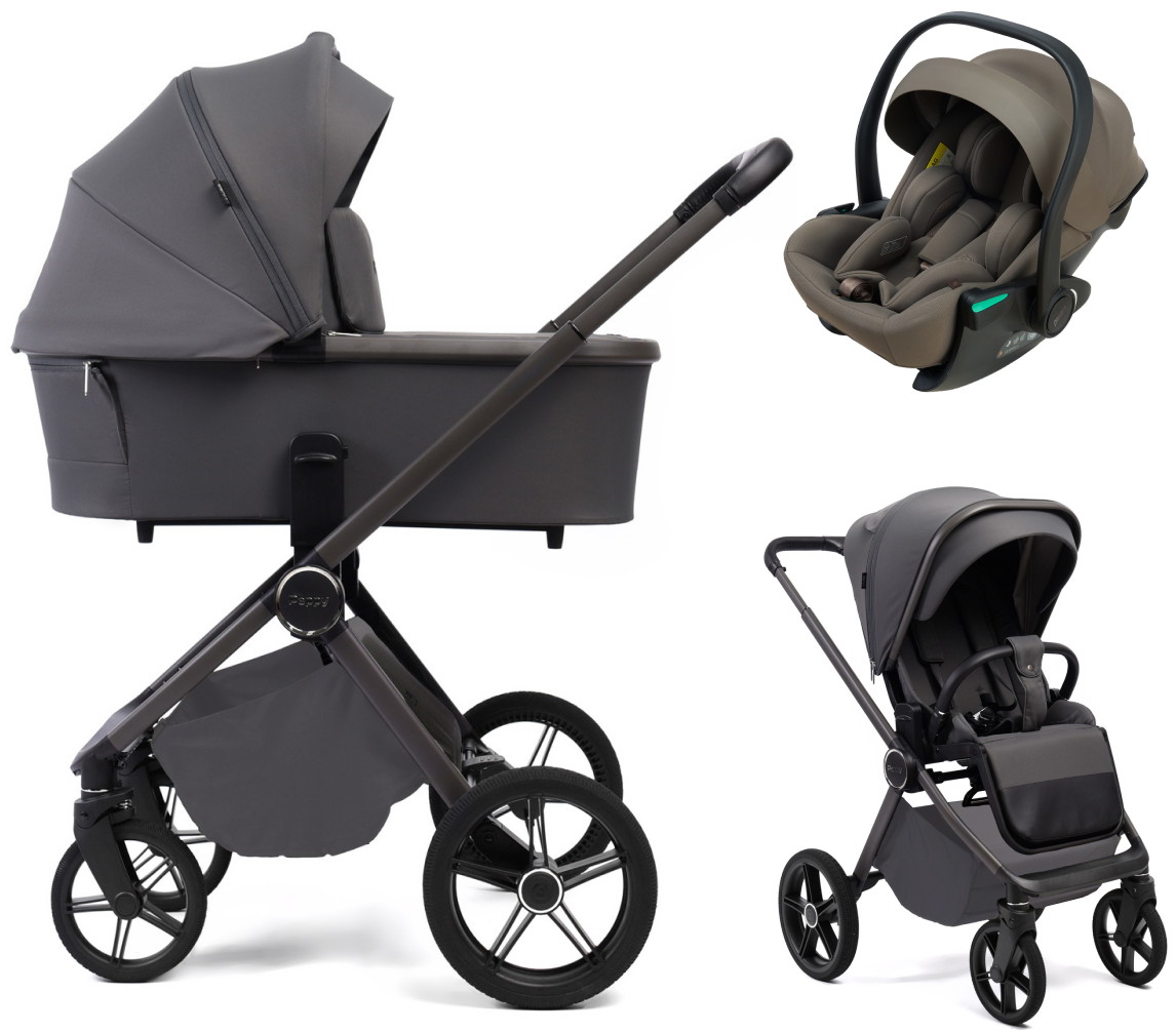 Детская коляска Peppy Monaco Plus 3 в 1 с автокреслом Jet Brown Antrazit (графитовый), рама серая