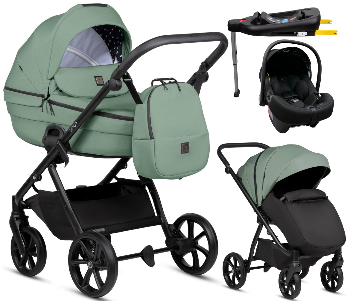 Детская коляска Tutis Uno 6 Plus Essential collection 4 в 1 с автокреслом Elo Lux EduSky Black и базой 1602130 Dark Ivy с сумкой