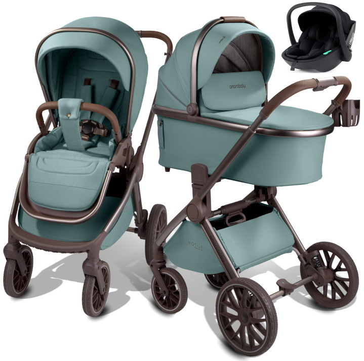 Детская коляска AmaroBaby Motus Premium Ecco Exclusive 3 в 1 с автокреслом Rant Miro Black лагуна
