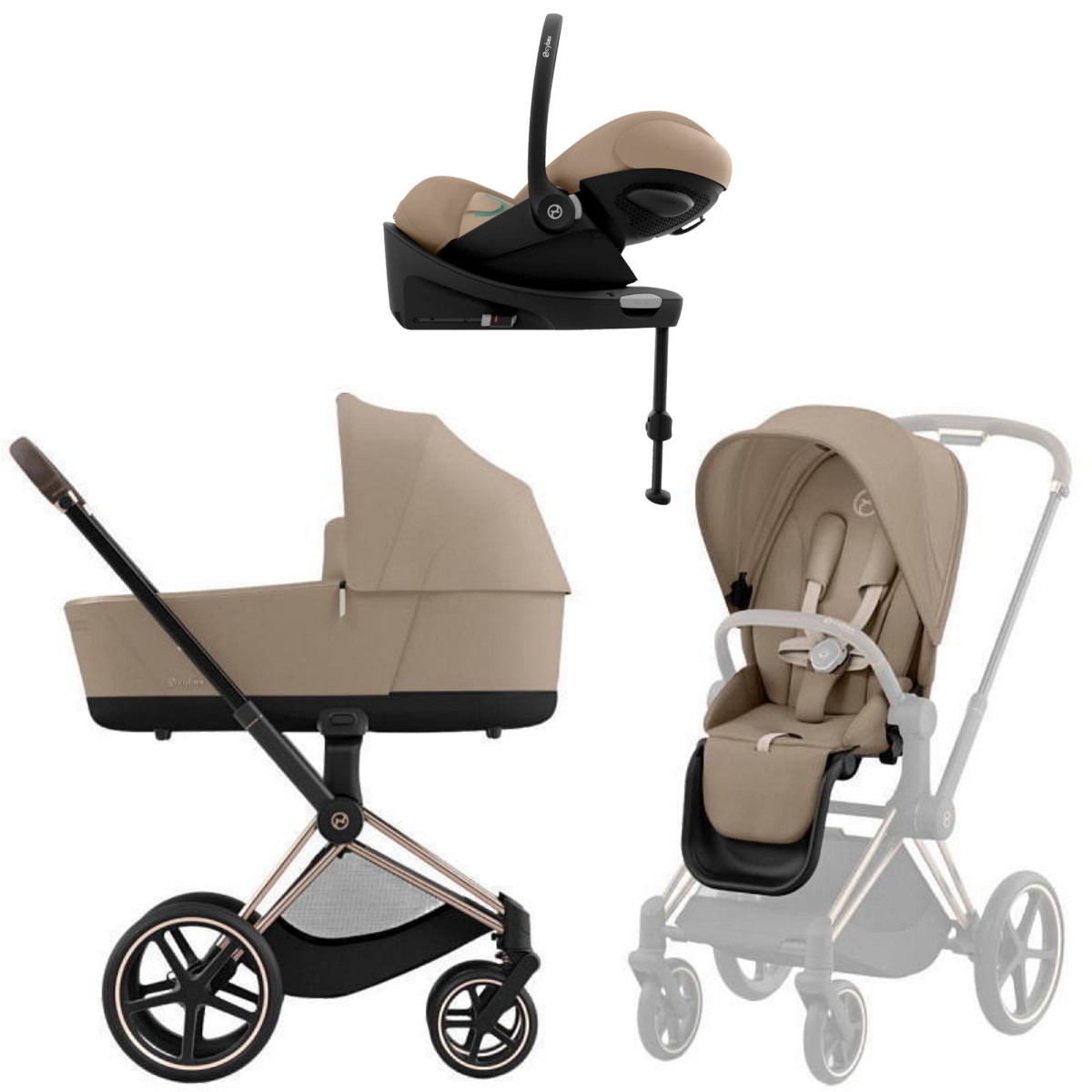 Коляска Cybex Priam IV Rosegold complete Cloud G Almond Beige Plus Base G 3 в 1 Cozy Beige