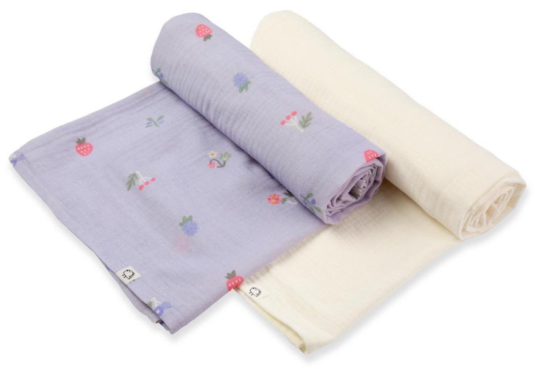 Пелёнки муслиновые Buba Kids, 2 шт, 75х115 см BKMUSSW37 Таежные ягоды/сливочный