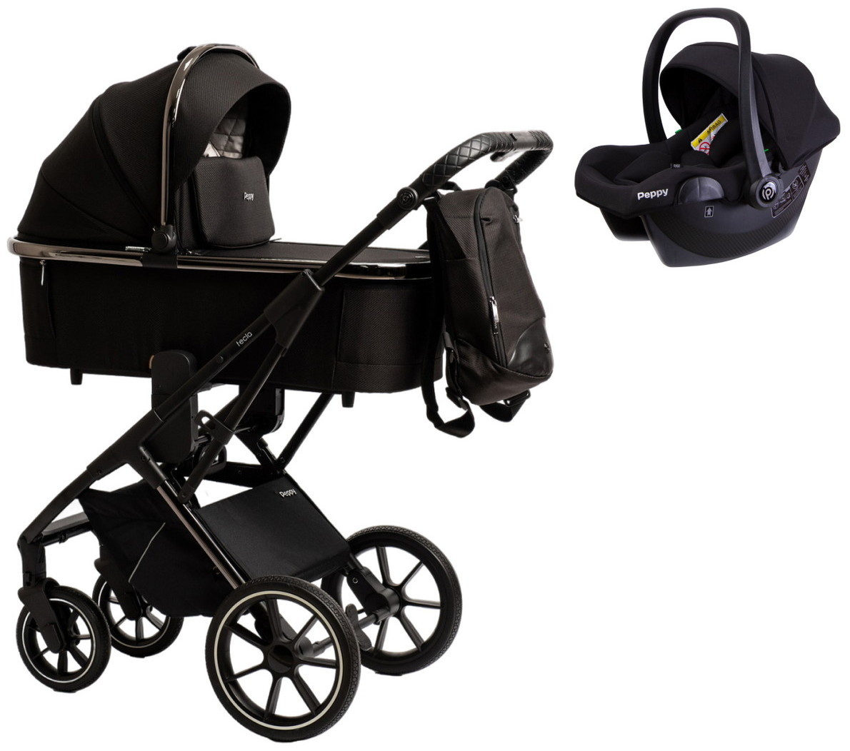 Детская коляска Peppy Tecla 3 в 1 с автокреслом Rise Shadow Black Chrome Edition (Черный)