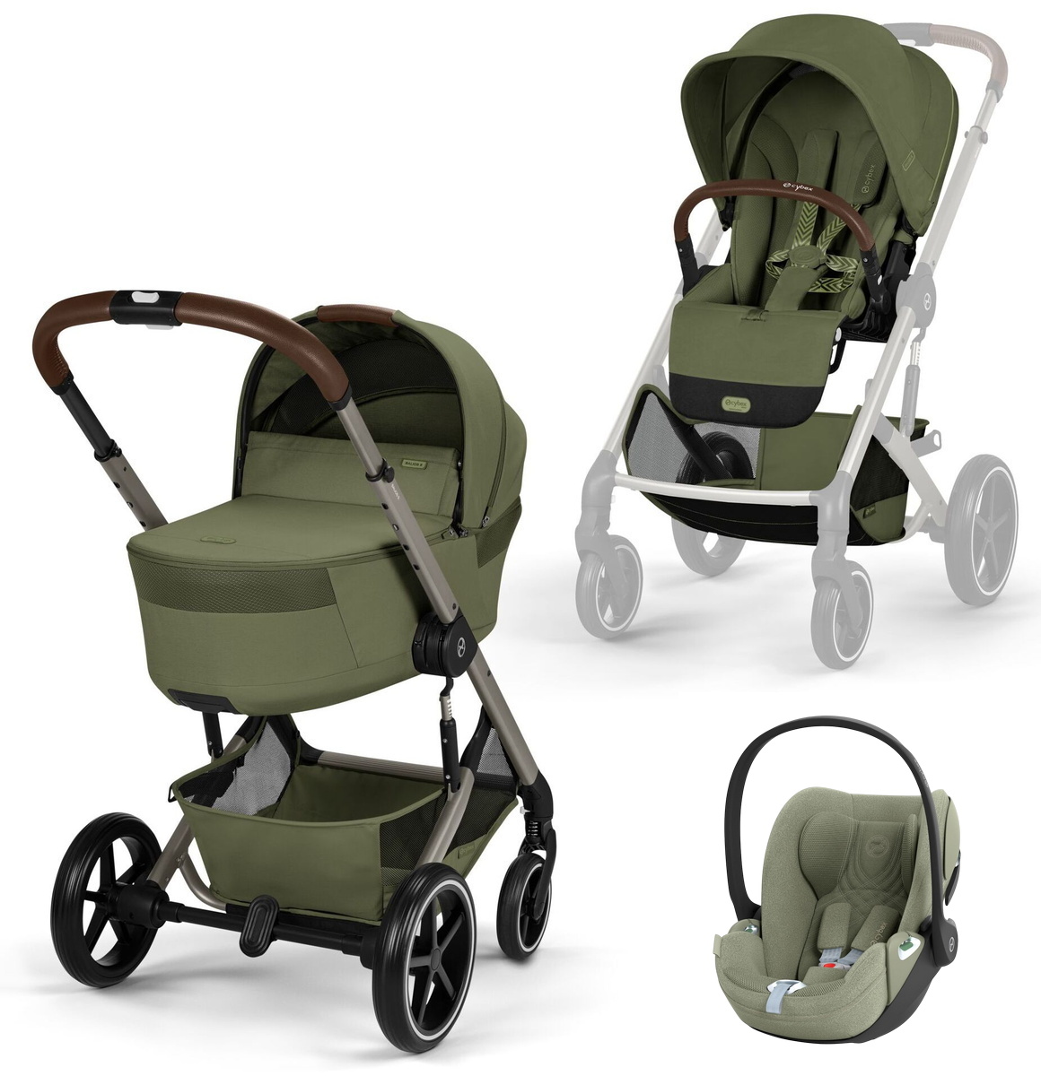 Коляска Cybex Balios S Lux Fold Cot TPE Cloud T Sage Green Plus 3 в 1 Moss Green с дождевиками