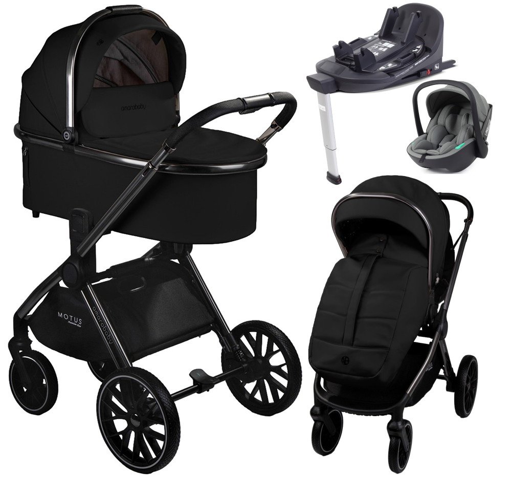 Детская коляска AmaroBaby Motus Premium Ecco 4 в 1 с автокреслом Rant Miro Olive и базой черный
