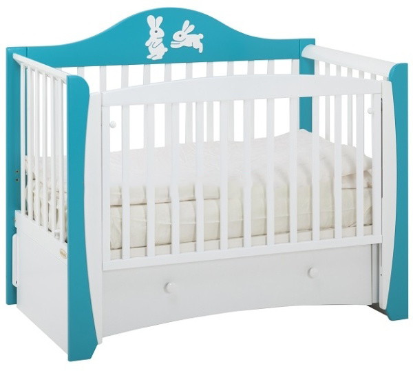 Детская кроватка Papaloni Olivia (маятник продольный) 125x65 см бирюза-белый