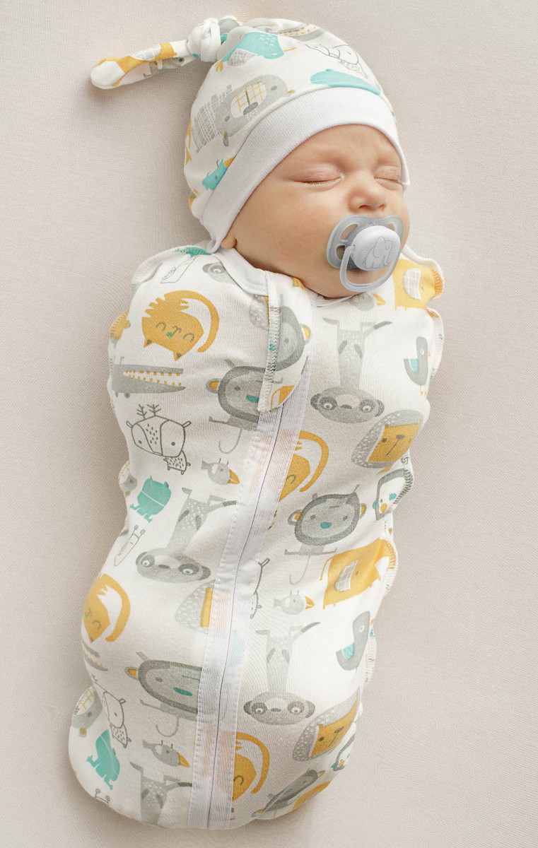 Пеленка-кокон на молнии Amarobaby Soft Hugs Зверята с шапочкой 68