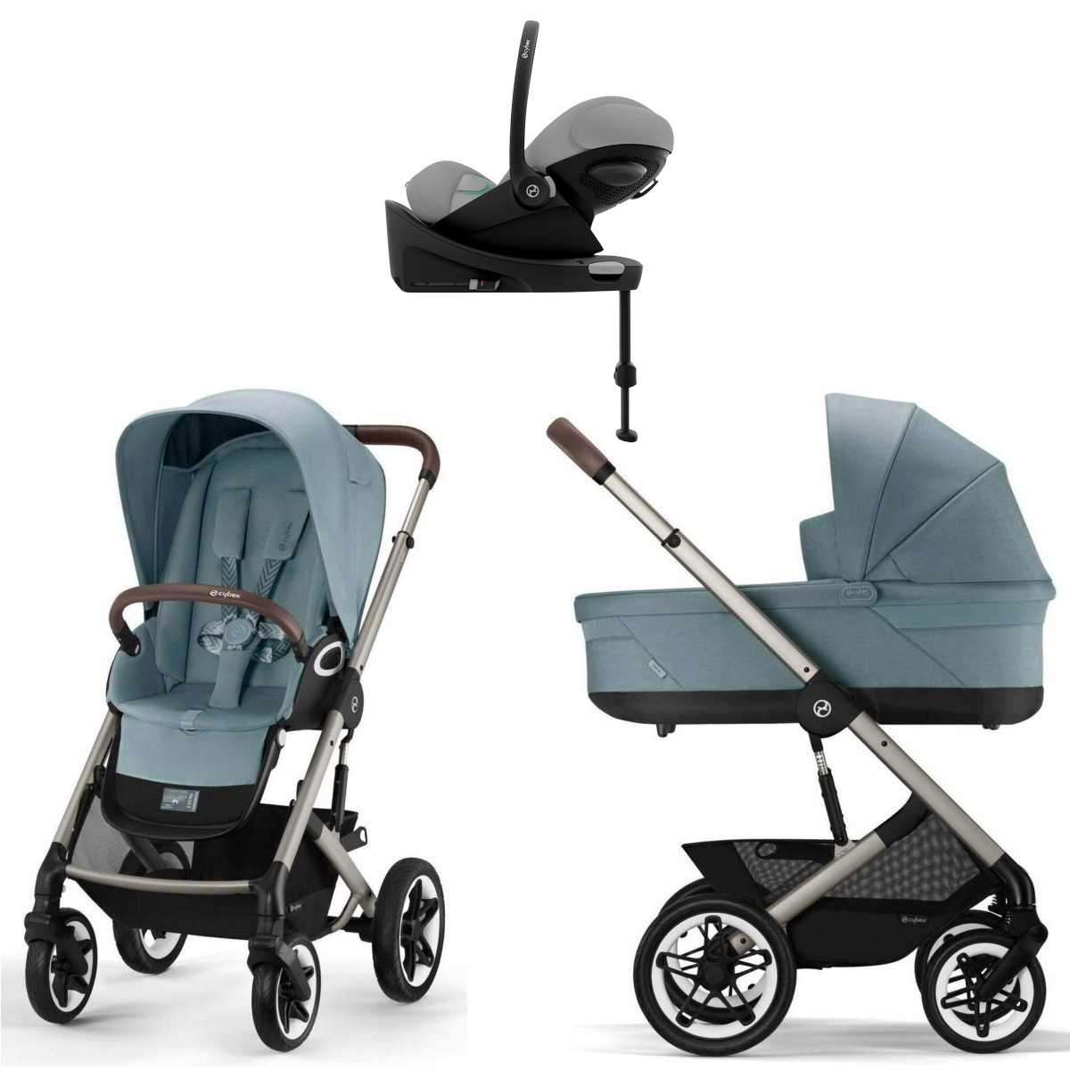 Коляска Cybex Talos S Lux TPE Cloud G3 Stone Grey Plus Base G3 4 в 1 Stormy Blue с дождевиками