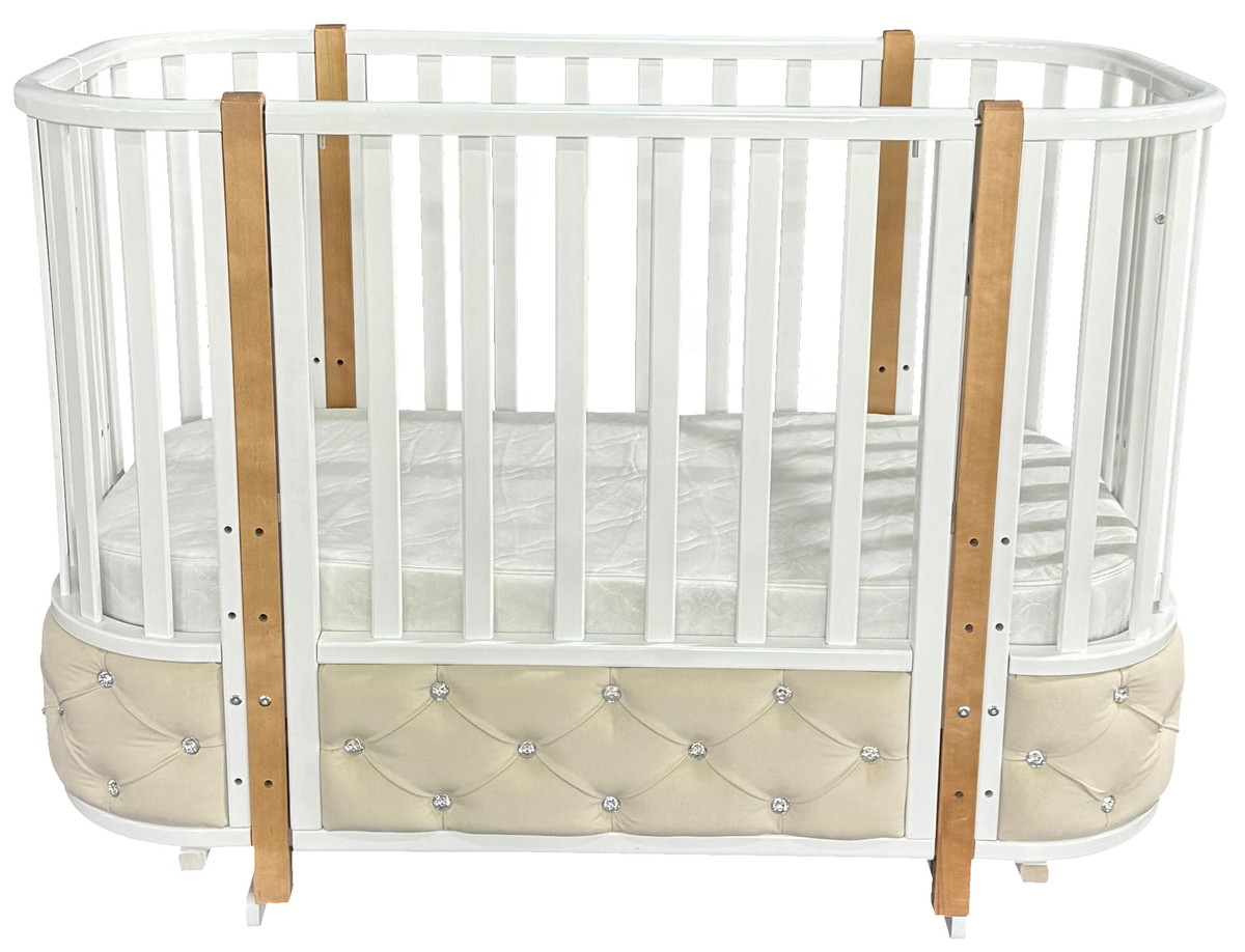 Детская кроватка Кедр Estelle Elegance 4 поперечный маятник велюр белый/бук