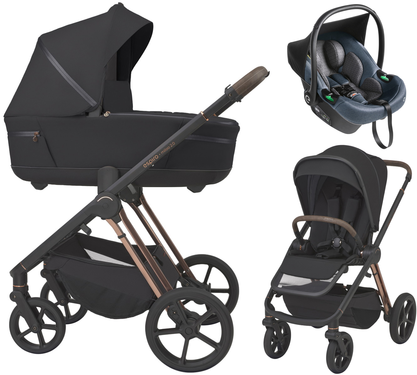 Детская коляска 3 в 1 Espiro Miloo 2.0 и автокресло Pi Gray blue 310 diamond black