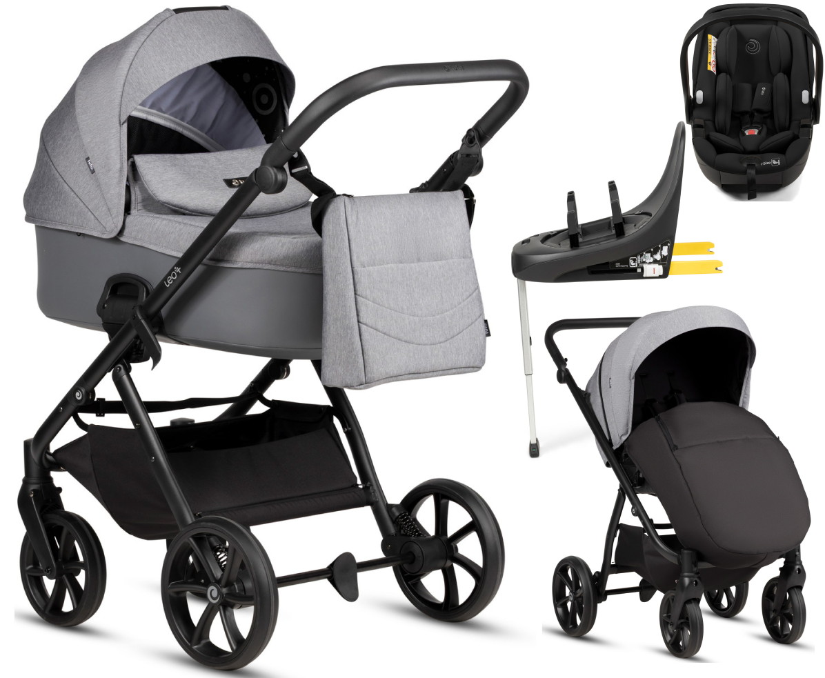 Детская коляска Tutis Leo 3 Plus 4 в 1 с автокреслом Beno Black и базой 1582227 Stone Grey