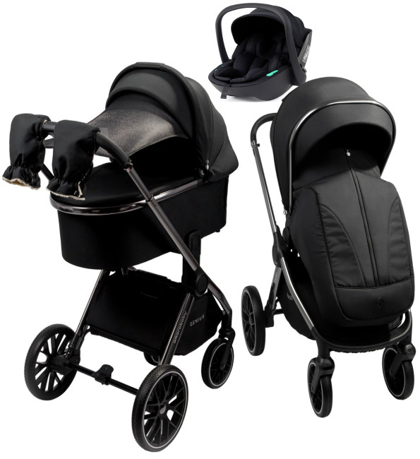 Детская коляска AmaroBaby Genius 3 в 1 с автокреслом Rant Miro Black черный