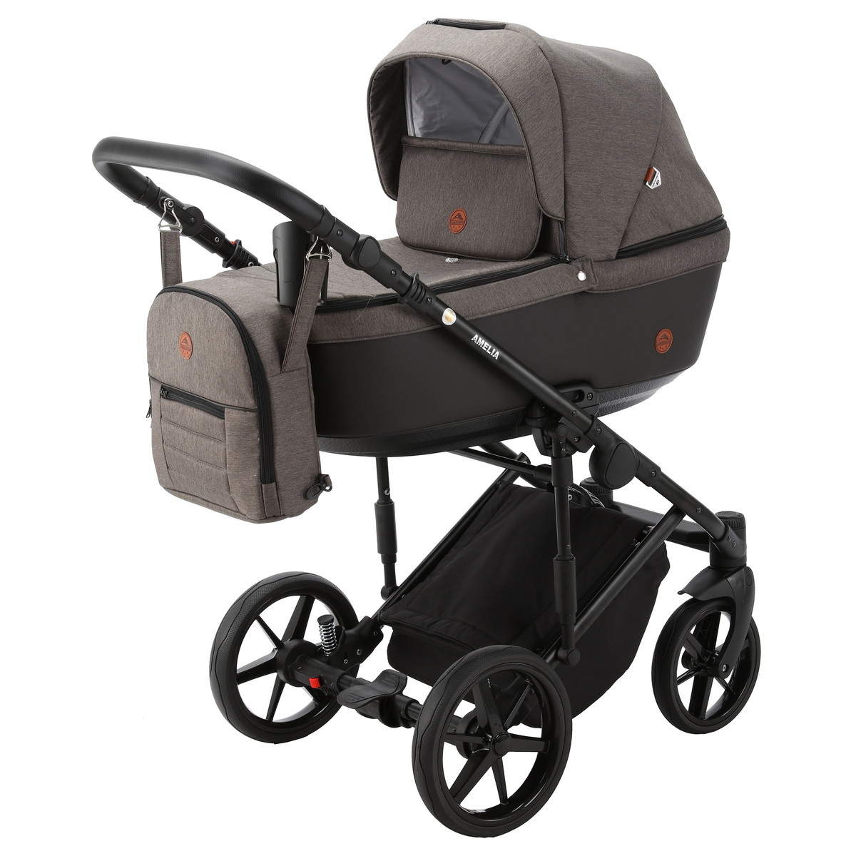 Детская коляска Adamex Amelia 3 в 1 AM244-TIP (ШОКОЛАД.ТК.+ЧЁРН. КОЖА)