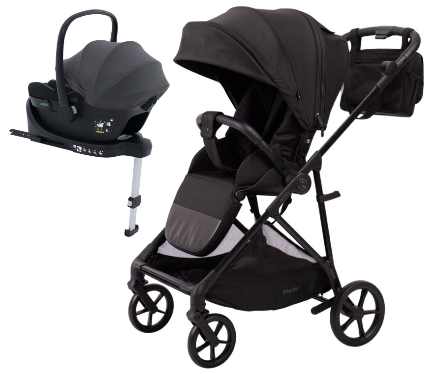 Прогулочная коляска Peppy Amici с автокреслом Jovikids Aria и базой Black рама Black