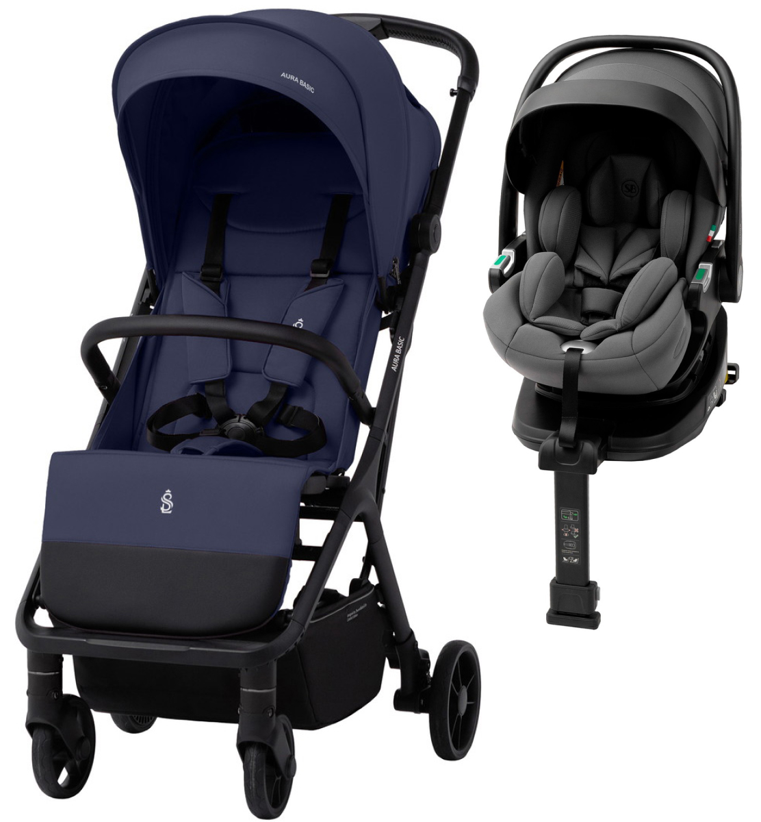 Прогулочная коляска Sweet Baby Aura Basic SBL + автокресло Premier Plus Grey Dark Blue