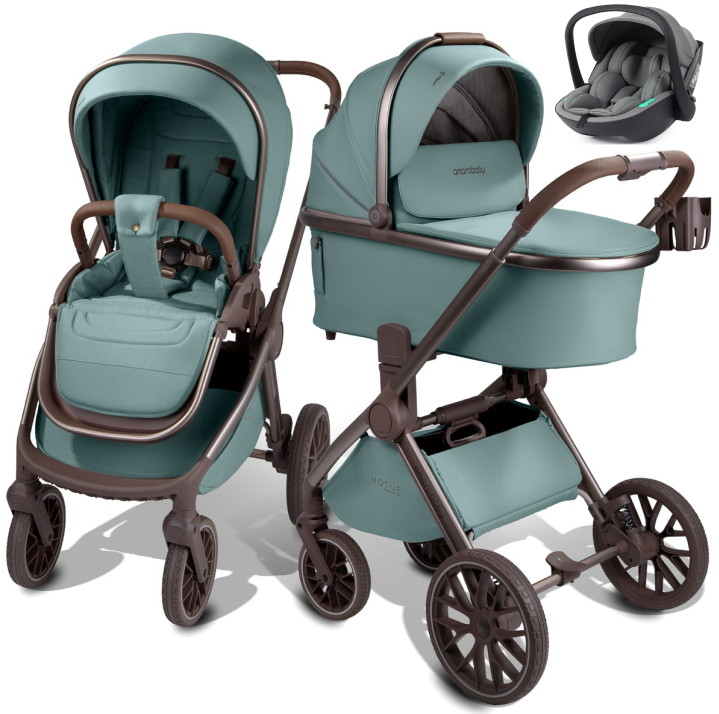 Детская коляска AmaroBaby Motus Premium Ecco Exclusive 3 в 1 с автокреслом Rant Miro Olive лагуна