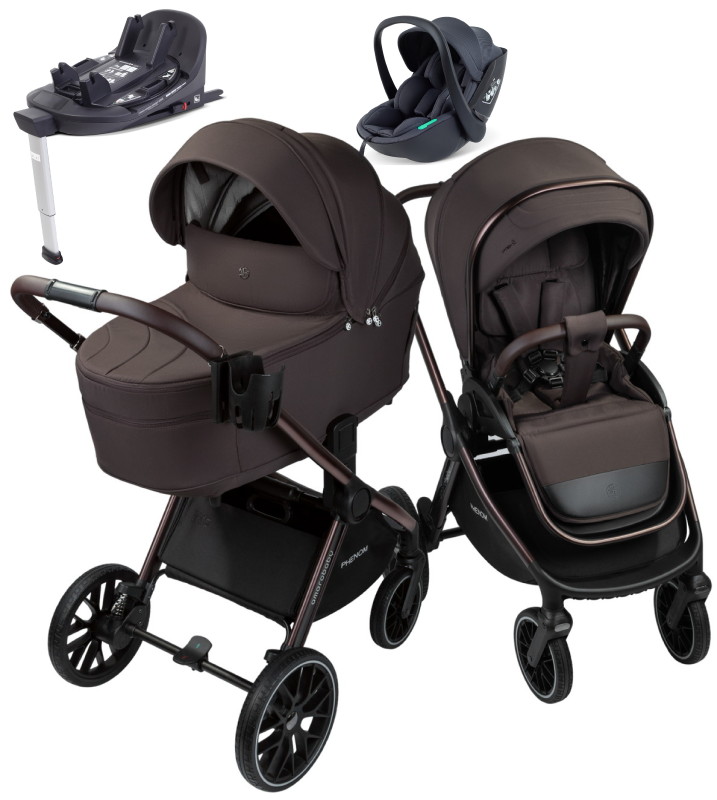 Детская коляска AmaroBaby Phenom 4 в 1 с автокреслом Rant Miro Dark Grey и базой шоколадный