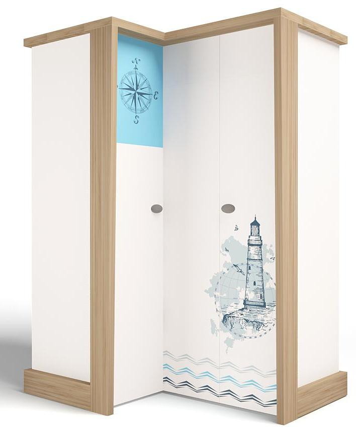 Детский шкаф угловой, гармошка ABC-King MIX Ocean левый голубой