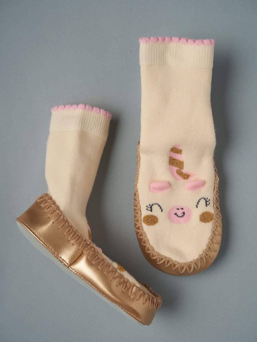 Чешки-носочки Little Star 0310 единорожка, бежевый, золото, 13 см 4