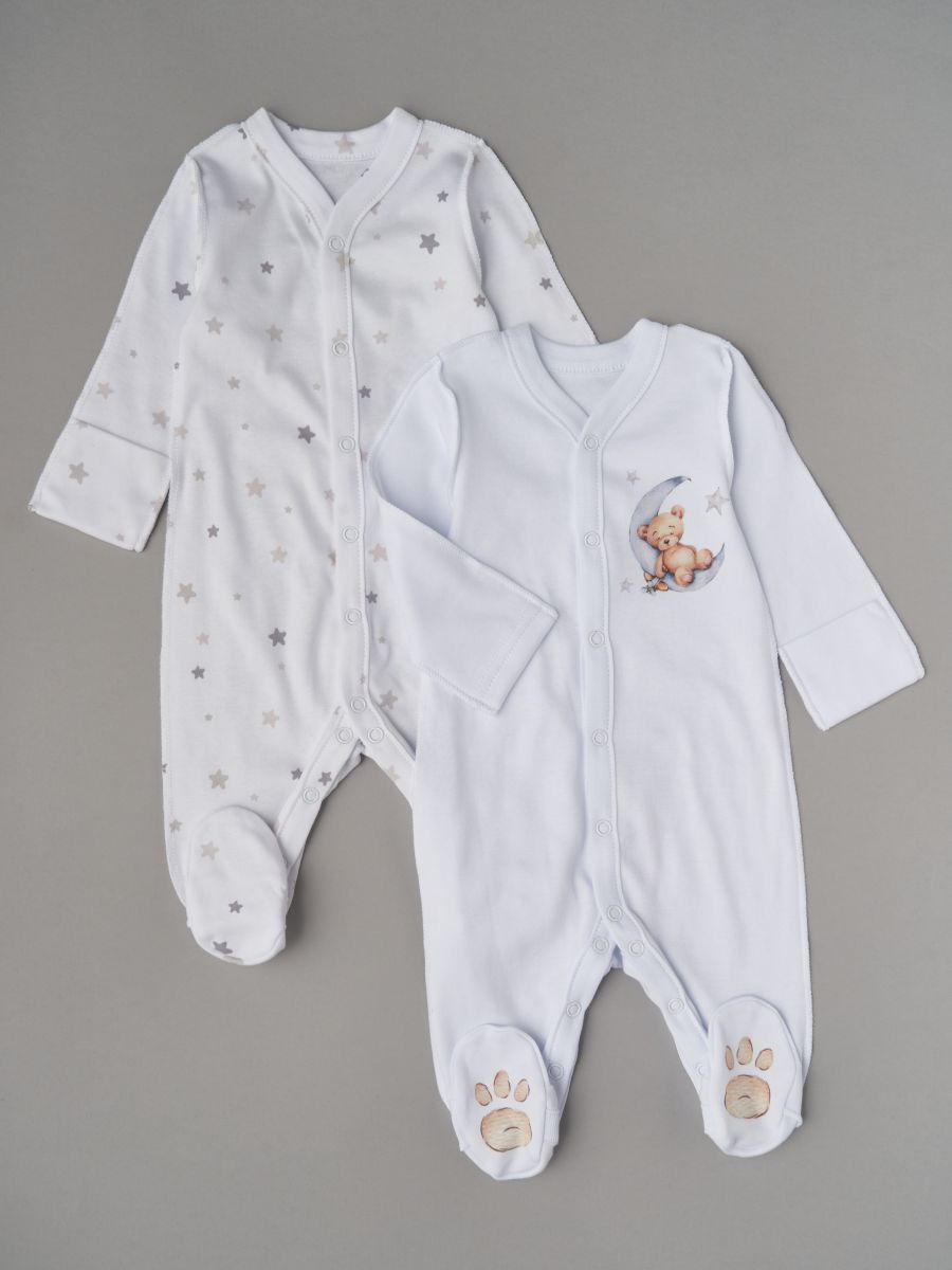 Комбинезон на кнопках Little Star Мишка на луне 2 шт 30032 (ЧЗ-мз) белый 56