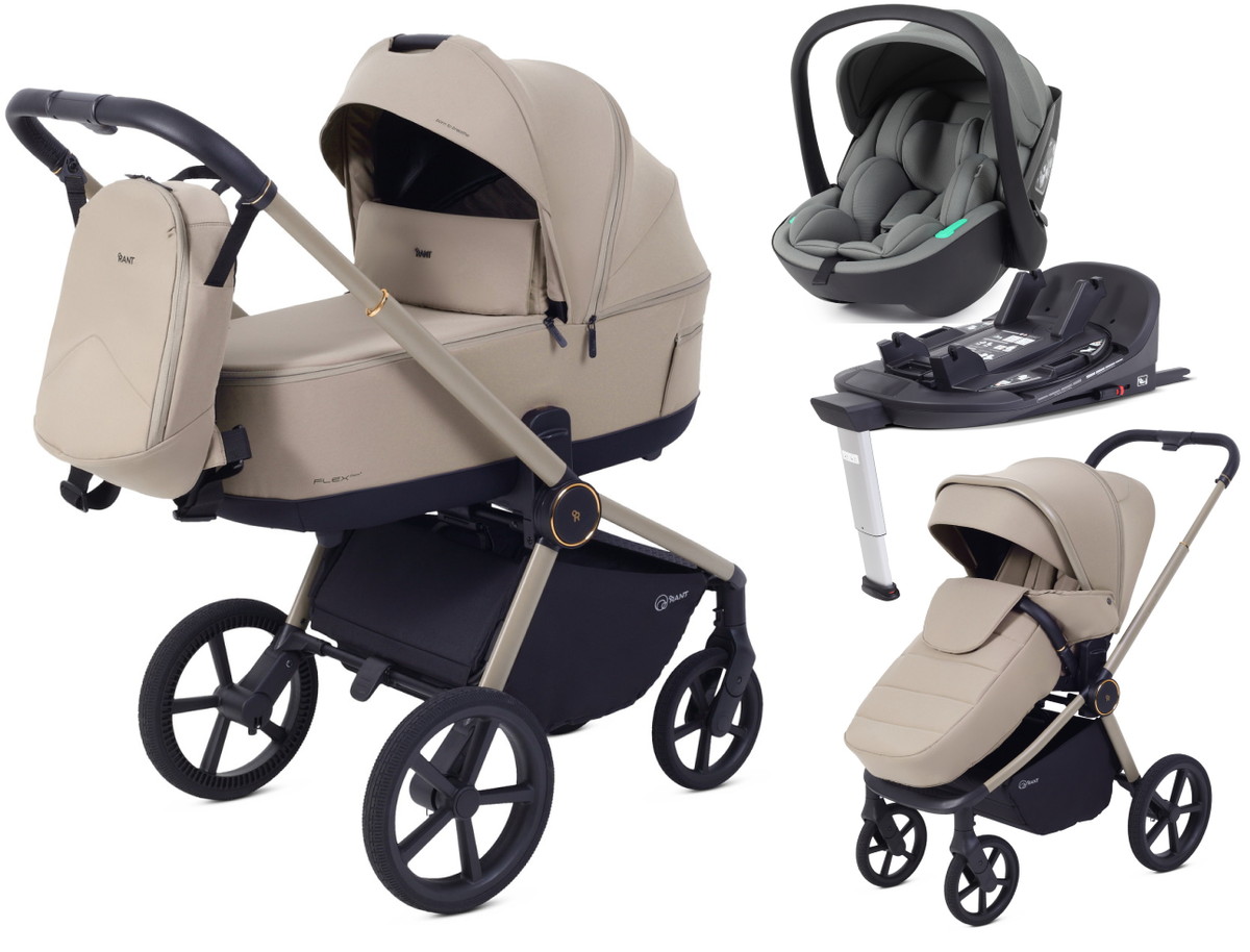 Детская коляска Rant Flex Therm Soft 4 в 1 с автокреслом Miro Olive и базой Sandy Beige