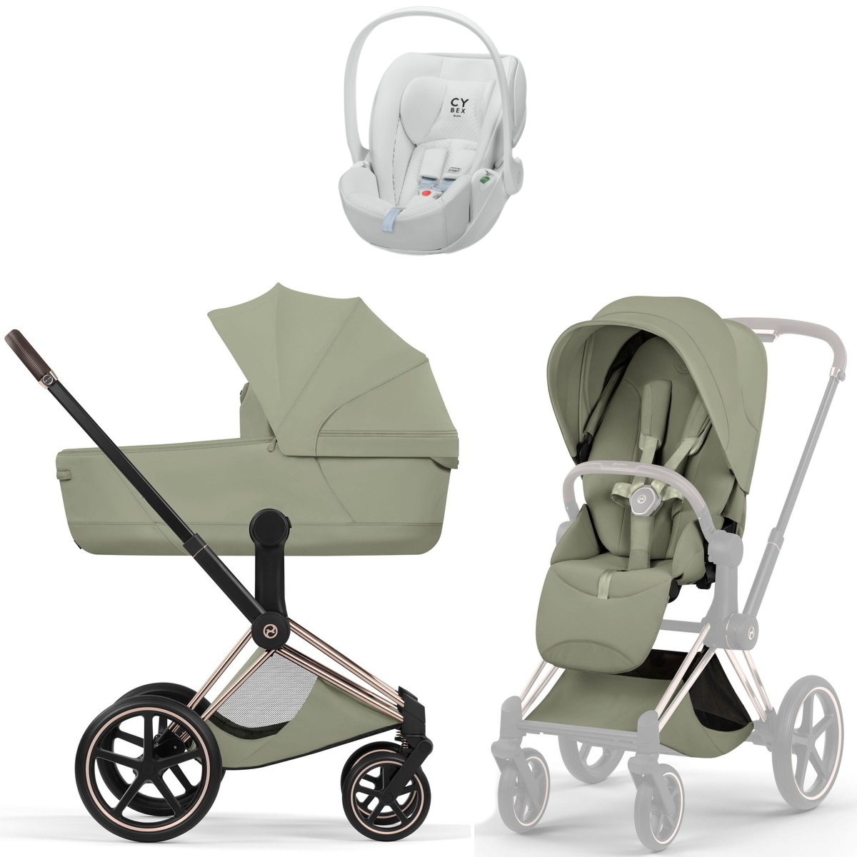 Коляска Cybex Priam V Rosegold Style Cloud T Urban Mobility White 3 в 1 Sage Green