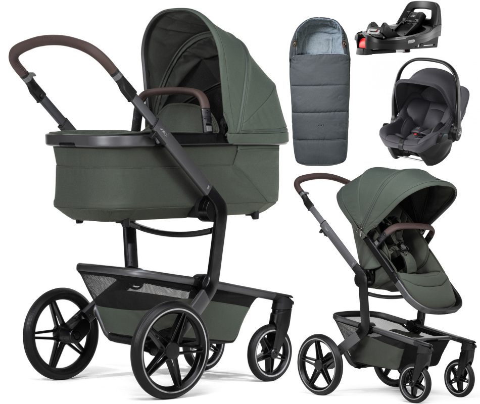 Детская коляска 4 в 1 Joolz Day 5 и автокресло Baby-Safe Core Midnight Grey и база Vario Base 5Z + конверт в подарок Forest green