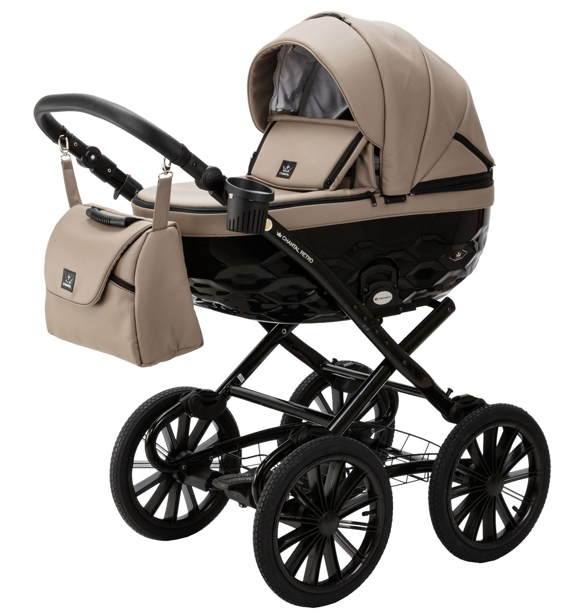 Детская коляска Adamex Chantal Retro Deluxe 2 в 1 C-SA09 (Т.БЕЖЕВАЯ КОЖА)