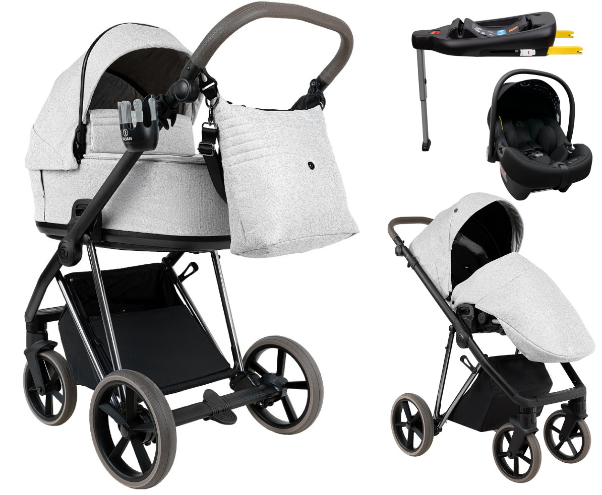 Детская коляска Roan Sol Vintage Luxury 2.0 4 в 1 с автокреслом Tutis Elo Lux EduSky Black и базой PIX/50/L Pixel/Light/Black/руч.Cappuccino