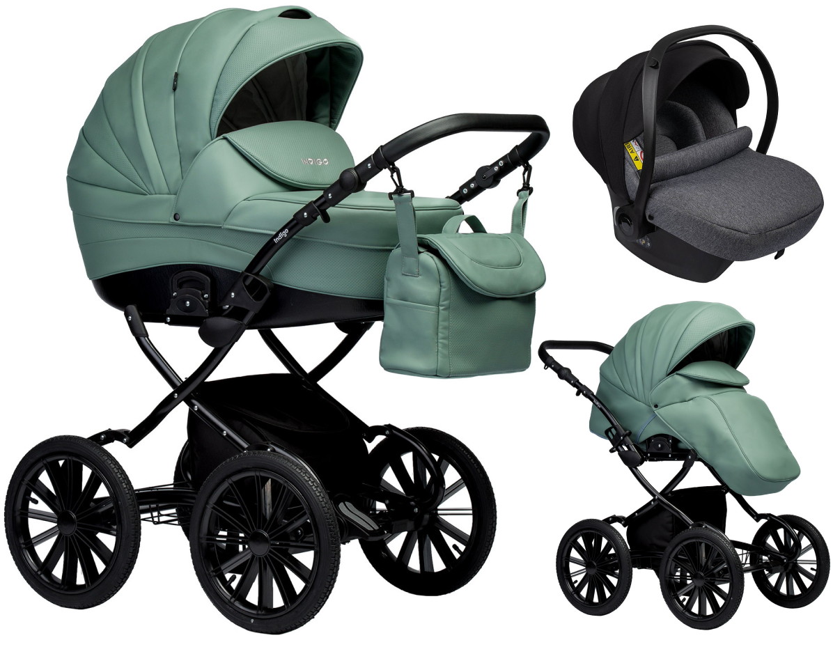 Детская коляска Indigo Special Plus 3 в 1 с автокреслом Avionaut Cosmo Grey Is05 шалфей кожа