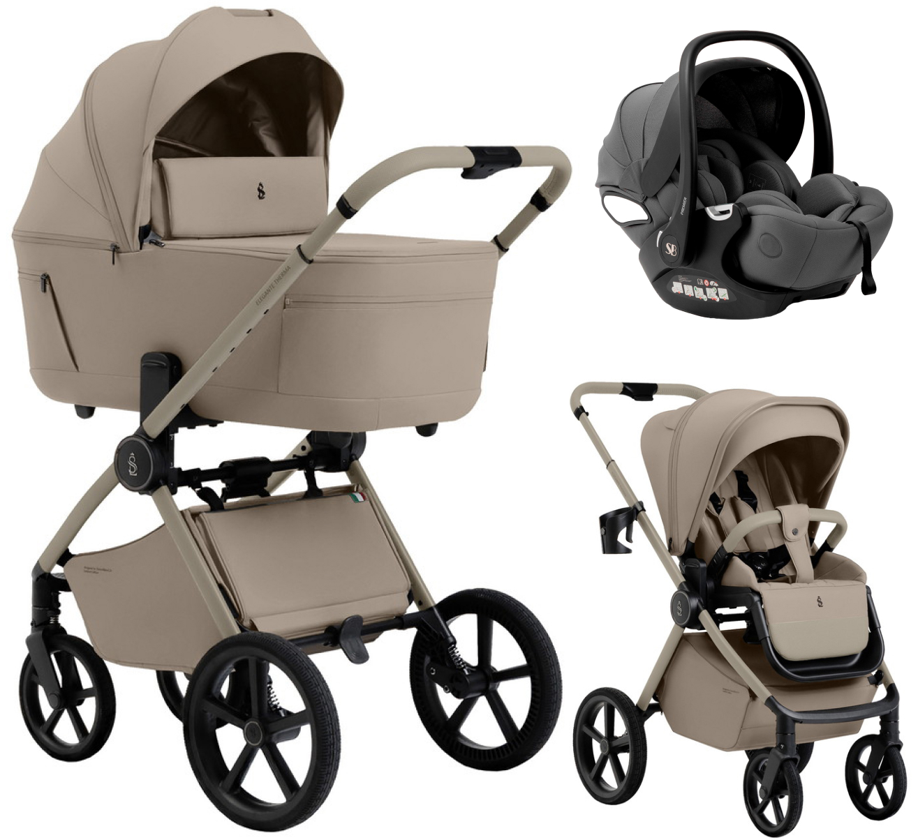 Коляска 3 в 1 Sweet Baby SBL Elegante Therma Colore + автокресло Premier Grey Champagne Beige