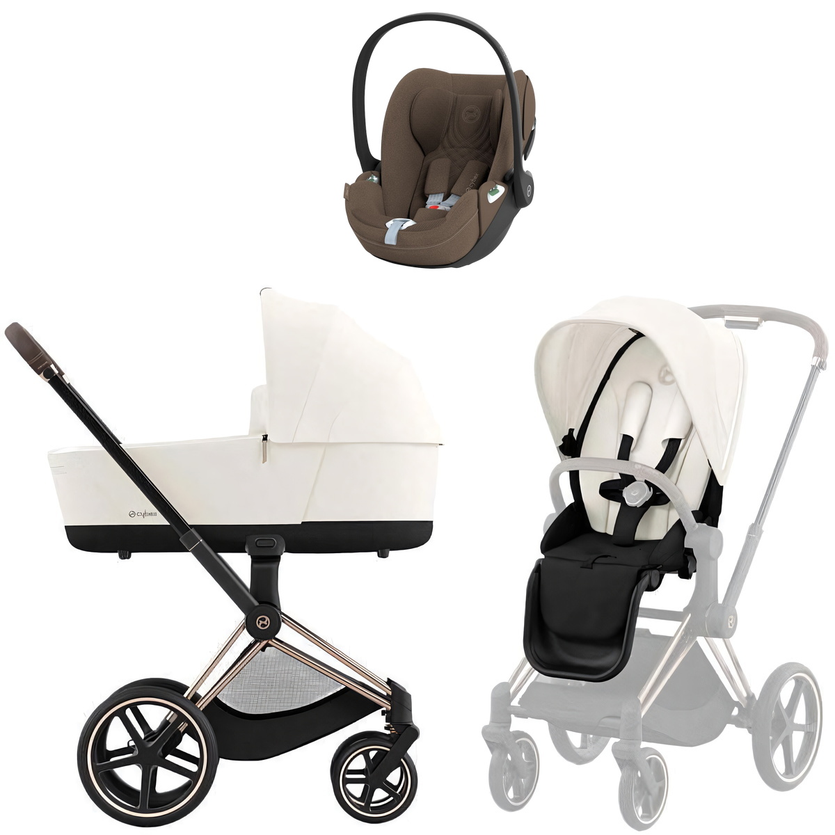 Коляска Cybex Priam IV Rosegold complete Cloud T Coconut Brown Plus 3 в 1 Off White