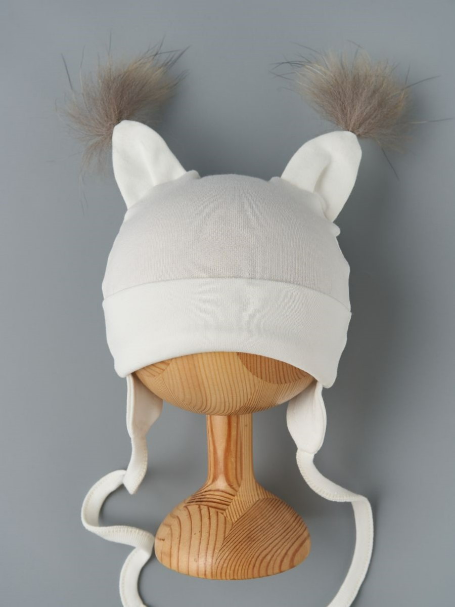 Шапочка-котелок Little Star Рысенок с завязками 84010 крем 38