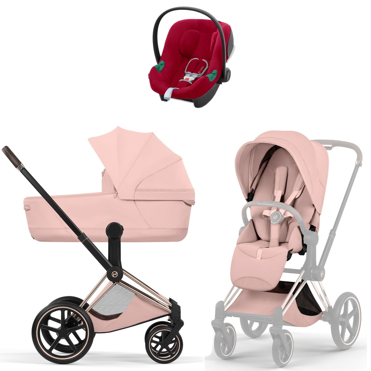 Коляска Cybex Priam V Rosegold Style Aton B2 Dynamic Red 3 в 1 Peach Pink