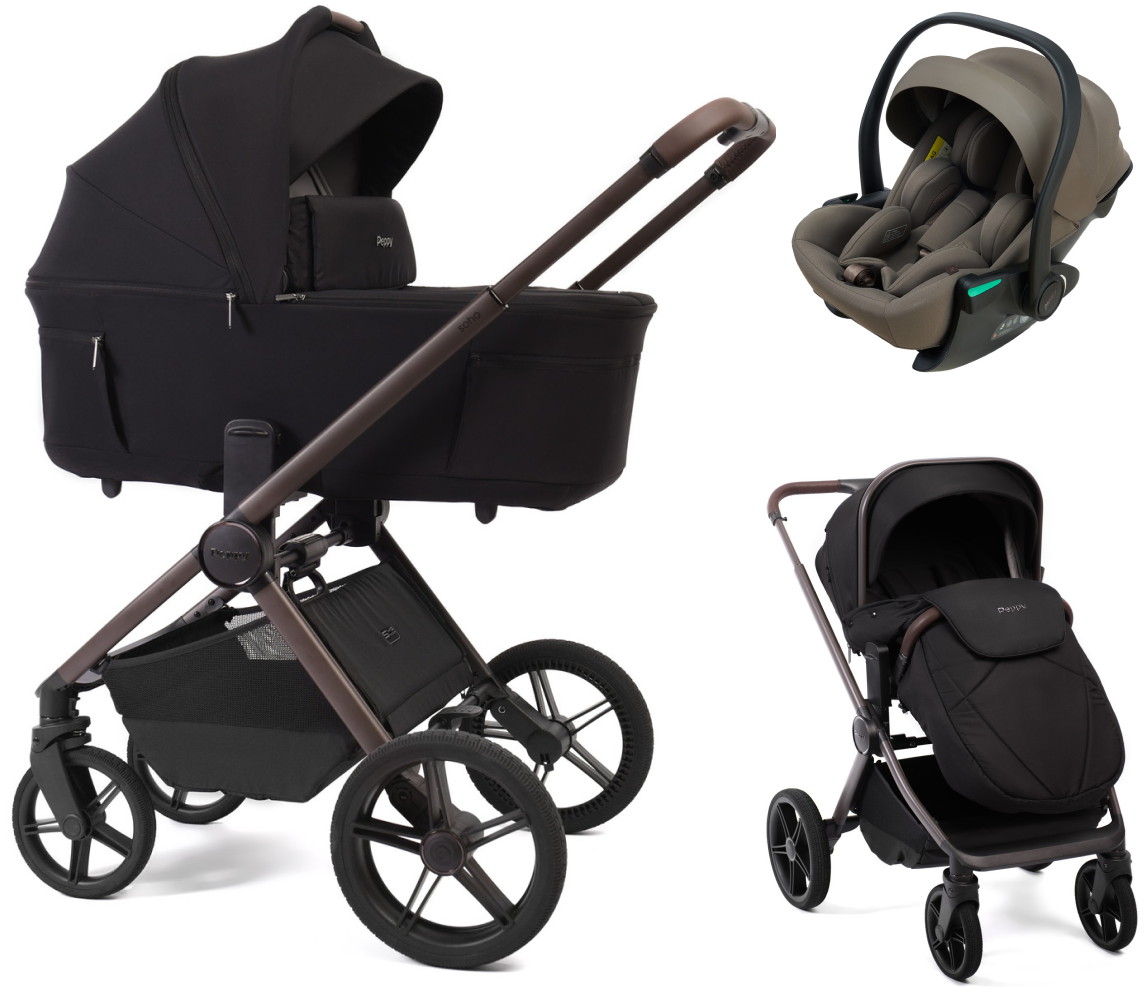 Детская коляска Peppy Soho 3 в 1 с автокреслом Jet Brown Black (черный) рама шоколад