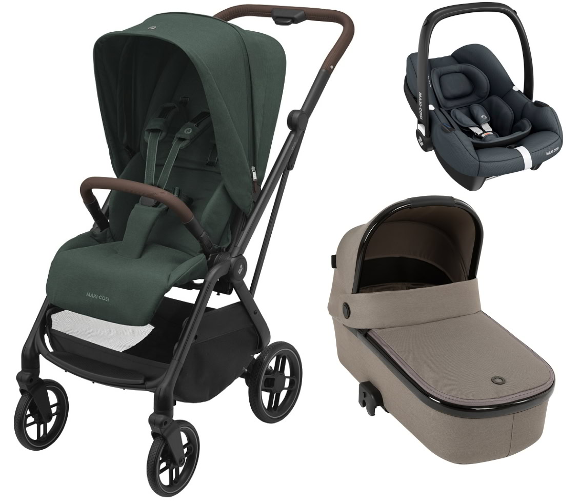 Детская коляска Maxi-Cosi Leona² Oria 3 в 1 с автокреслом CabrioFix Essential graphite 1204403110 Twillic Green/1507470300 Luxe Twillic Truffle