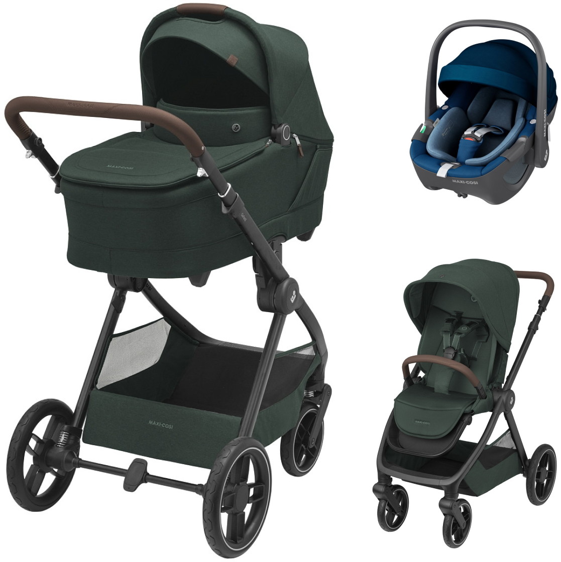 Коляска детская Maxi-Cosi Oxford Plus 3 в 1 с автокреслом Pebble 360 Essential Blue 1978403110 Twillic Green/Зеленый