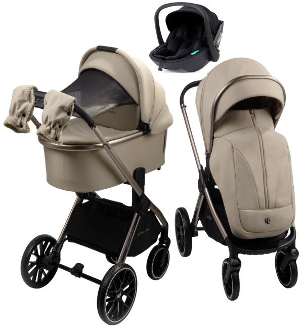 Детская коляска AmaroBaby Genius 3 в 1 с автокреслом Rant Miro Black бежевый
