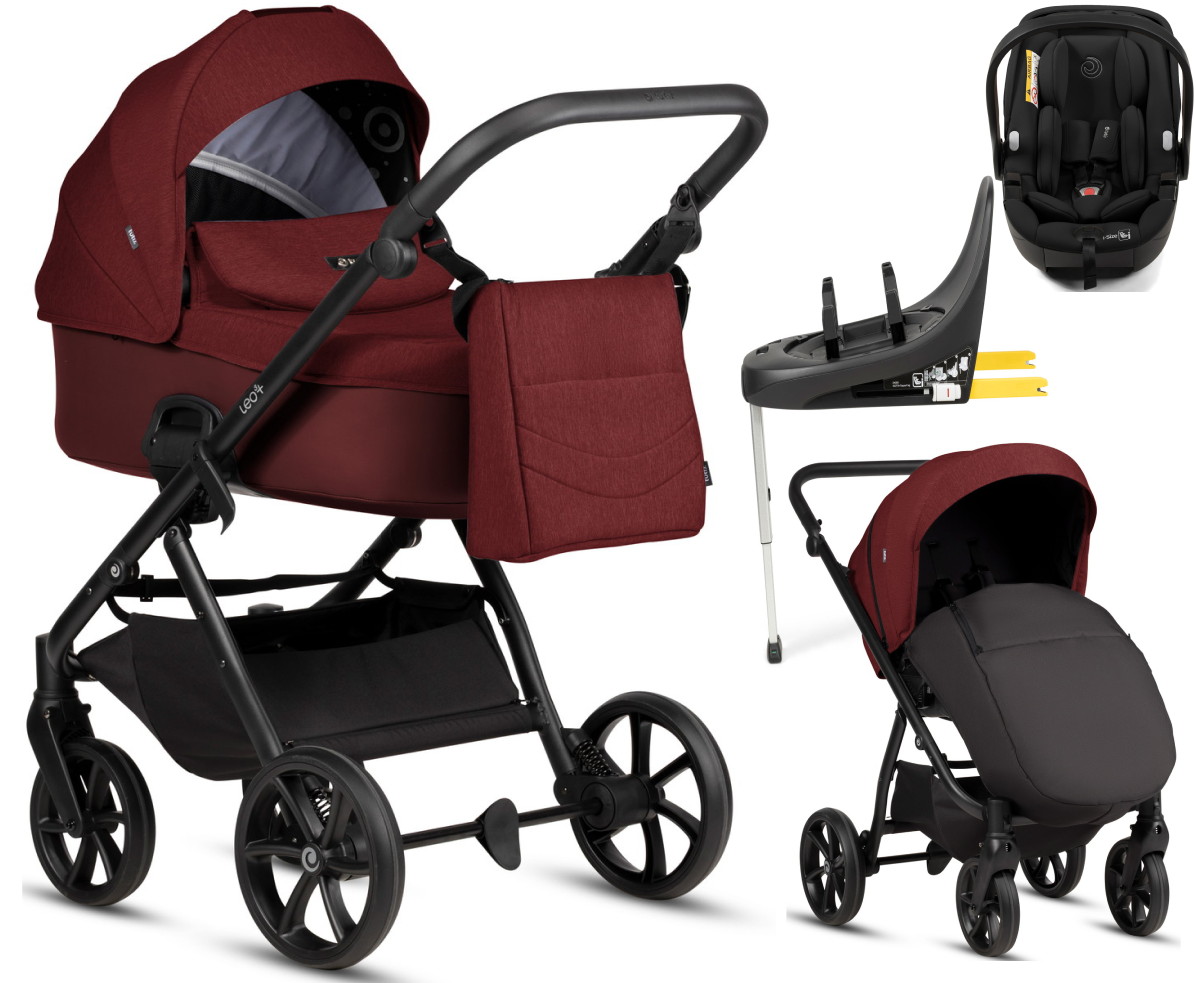 Детская коляска Tutis Leo 3 Plus 4 в 1 с автокреслом Beno Black и базой 1582220 Burgundy