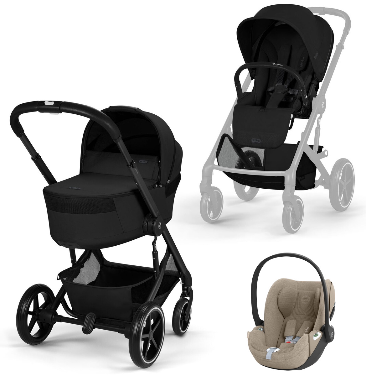 Коляска Cybex Balios S Lux Fold Cot BLK Cloud T Cozy Beige Plus 3 в 1 Moon Black с дождевиками